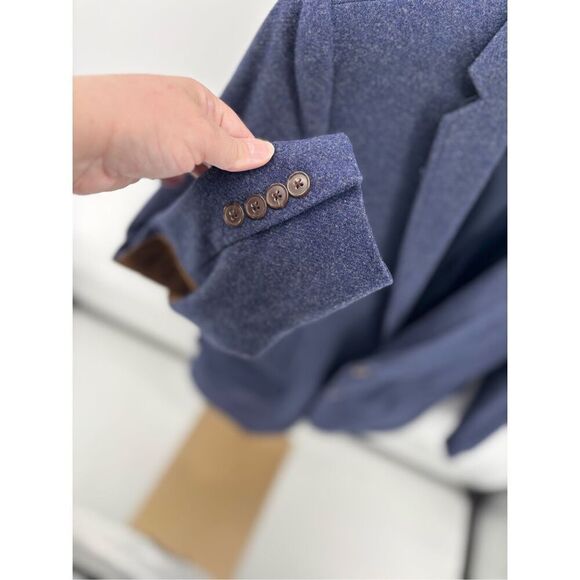J Crew Men’s blue  leather elbow patch two button sport coat Size 38R - Picture 10 of 12